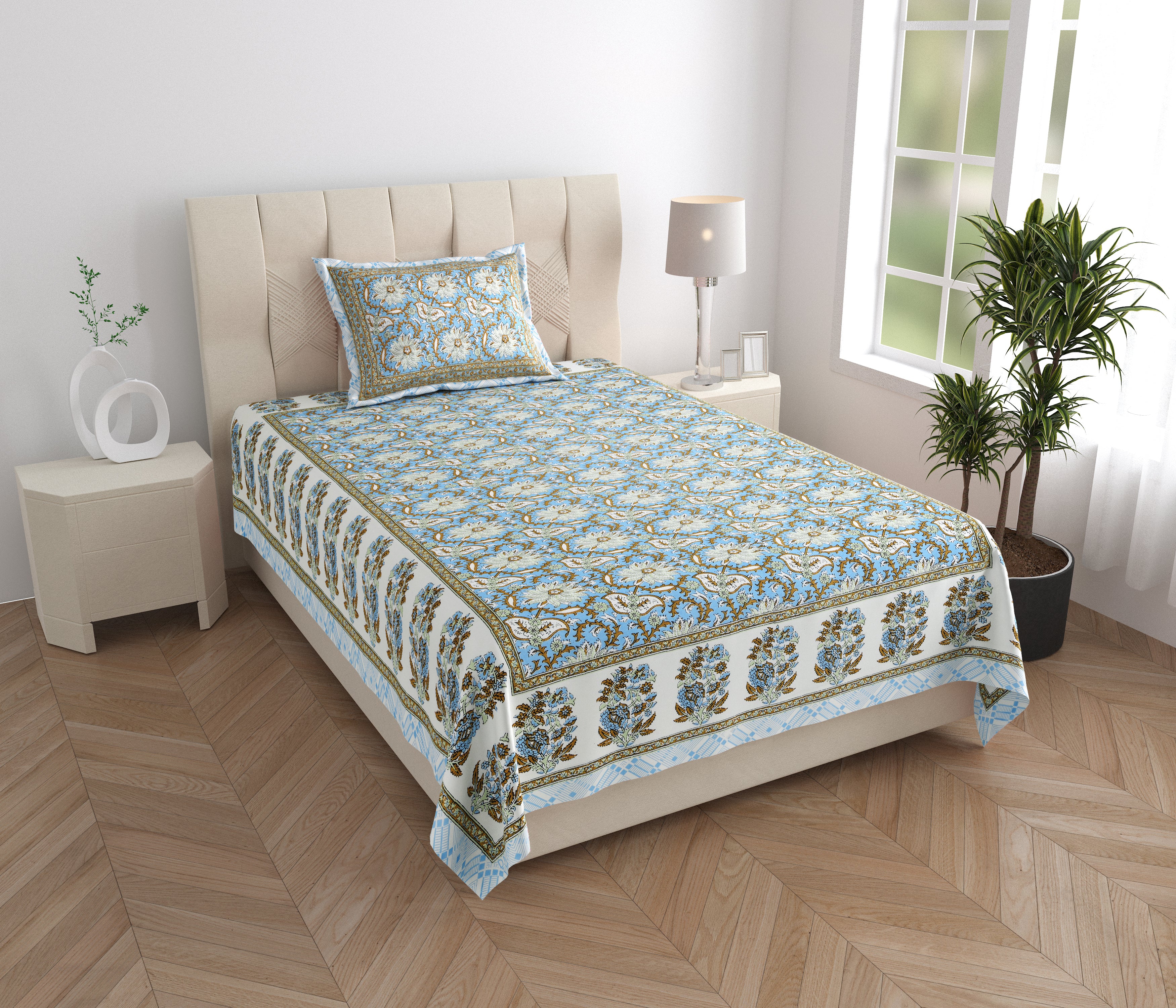 SoloThread Aabha Block Bedsheet – 63x90 Single Bed Cotton Bedsheet SoloThreadAabhaBlockBedsheet_1