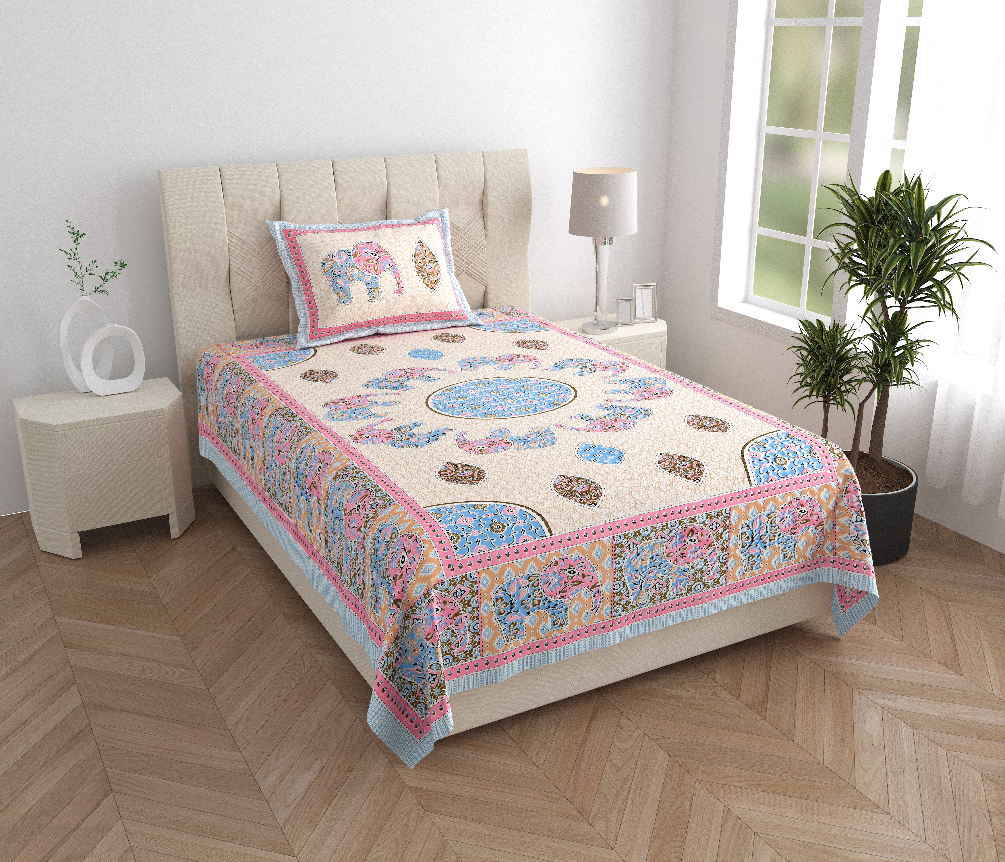 SoloThread Bagru Bliss Bedsheet – 63x90 Single Bed Cotton Bedsheet SoloThreadBagruBlissBedsheet_1