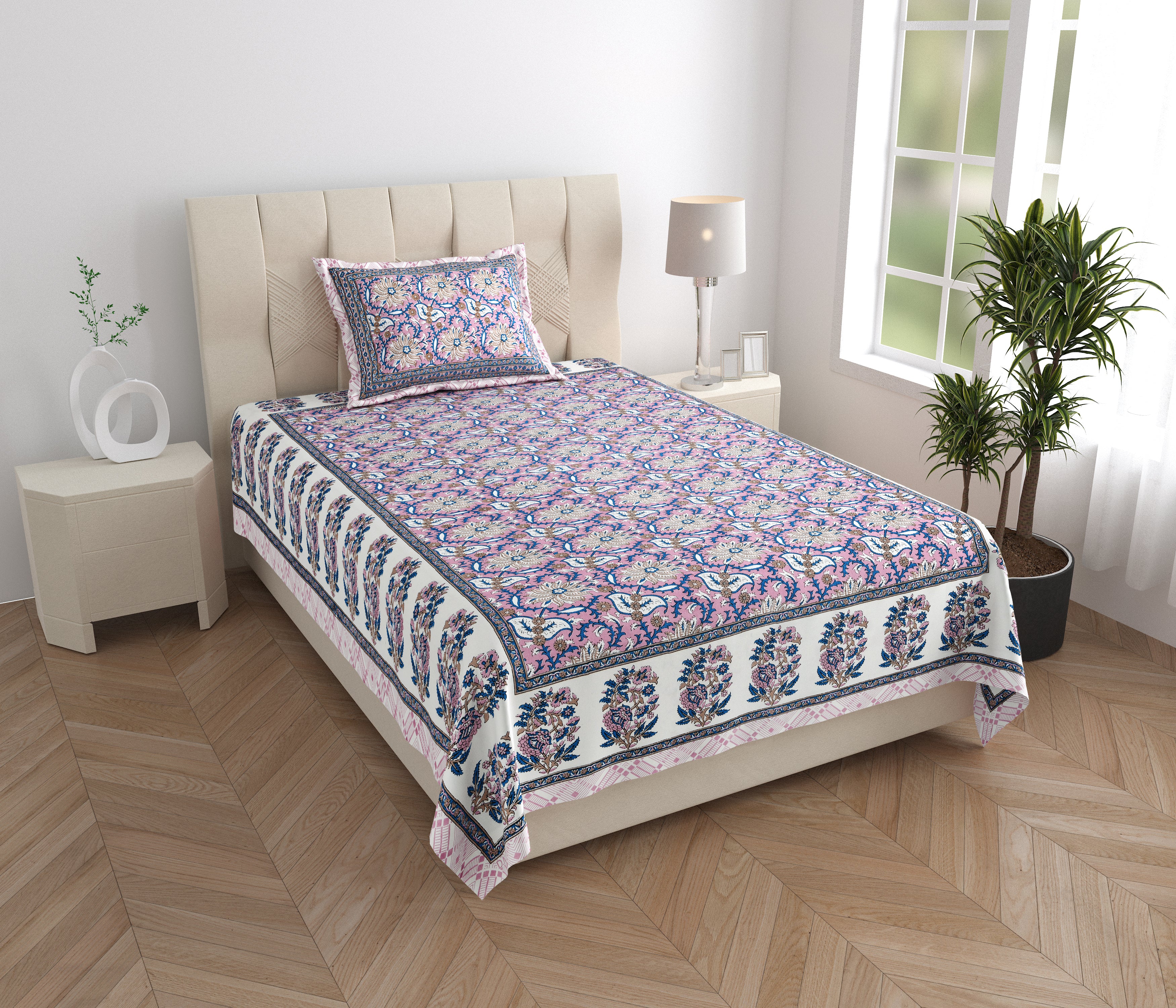 SoloThread Gulmohar Grace Bedsheet – 63x90 Single Bed Cotton Bedsheet SoloThreadGulmoharGraceBedsheet_1
