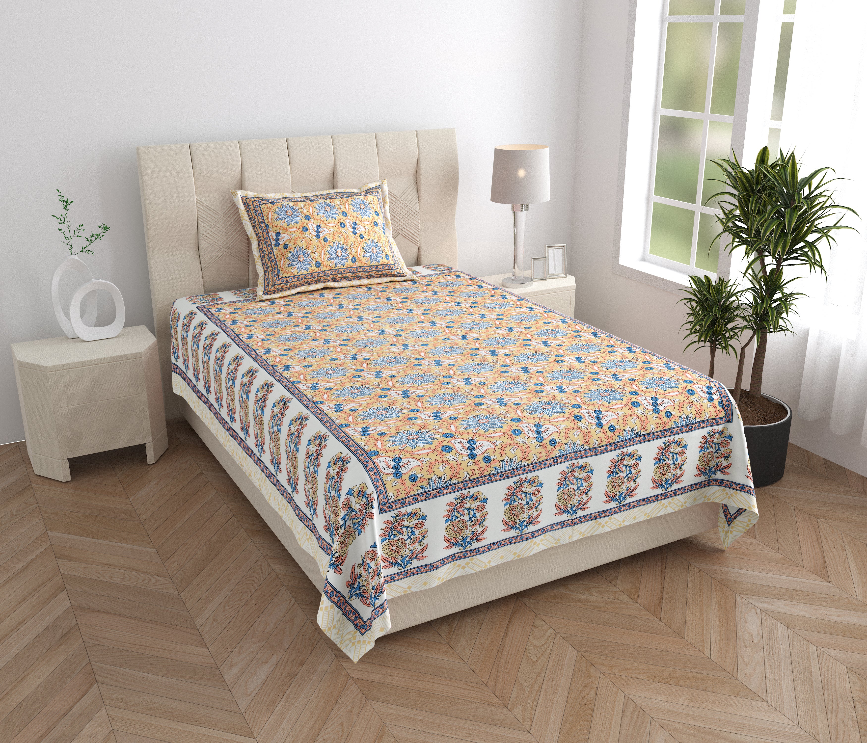 SoloThread Morning Raga Bedsheet – 63x90 Single Bed Cotton Bedsheet SoloThreadMorningRagaBedsheet_1